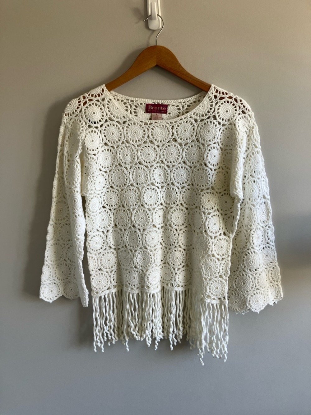 Bronte hand knitted crochet knit top with tassels size medium